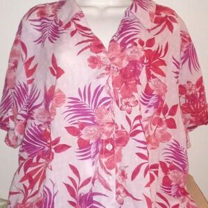 Floral Pink And Red Women's Top Plus Size 4X